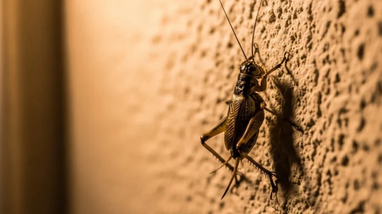 House cricket on a beige stucco wall inside a Phoenix home