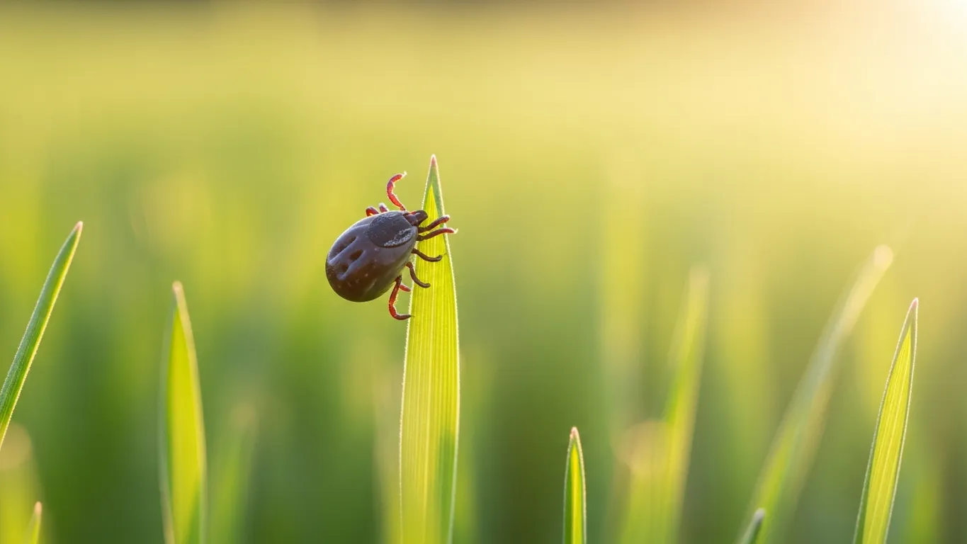 Tick on a blade of grass in a Phoenix backyard lawn