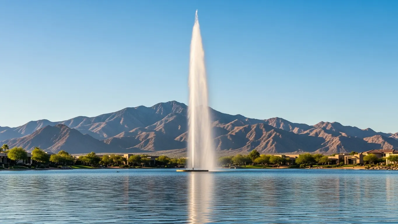 Fountain Hills fountain with McDowell Mountains behind