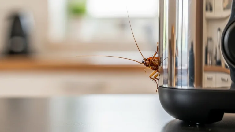 Cockroach antenna peeking from behind a kitchen appliance