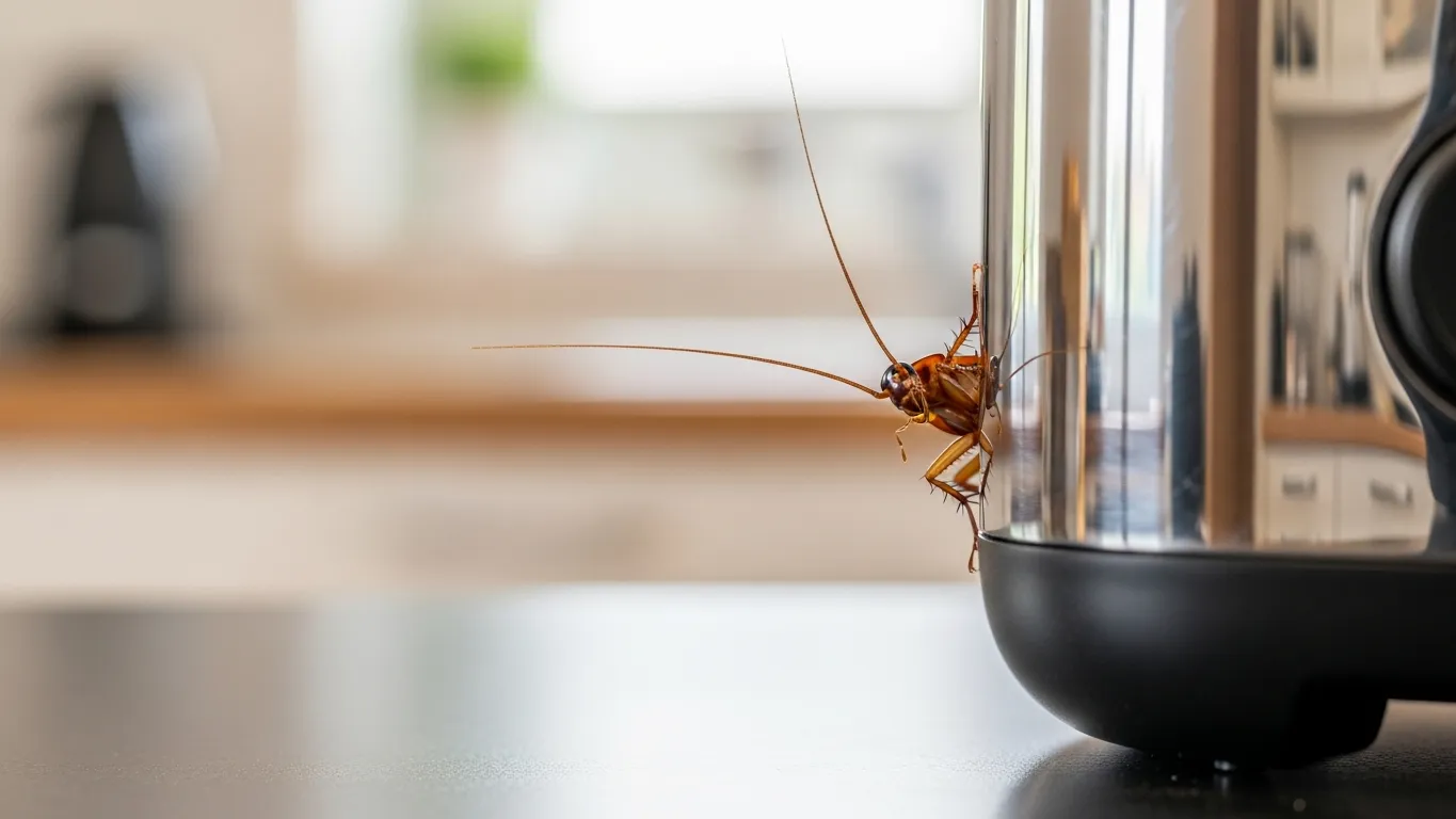 Cockroach antenna peeking from behind a kitchen appliance