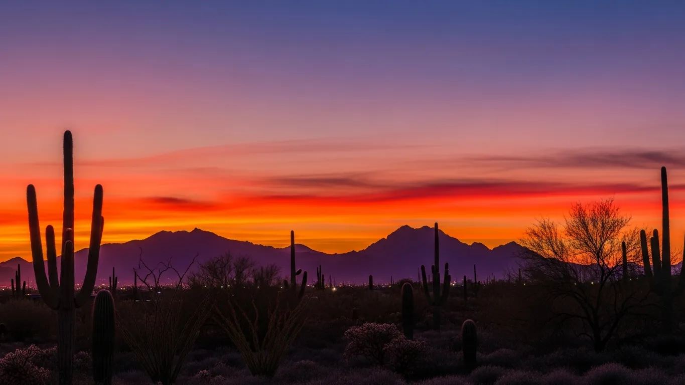 Glendale Arizona with colorful desert sunset sky