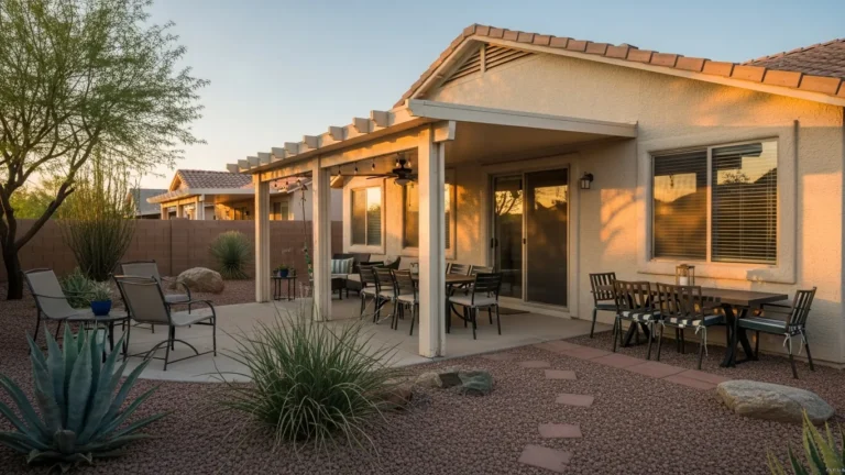 Phoenix family home backyard with covered patio and desert garden