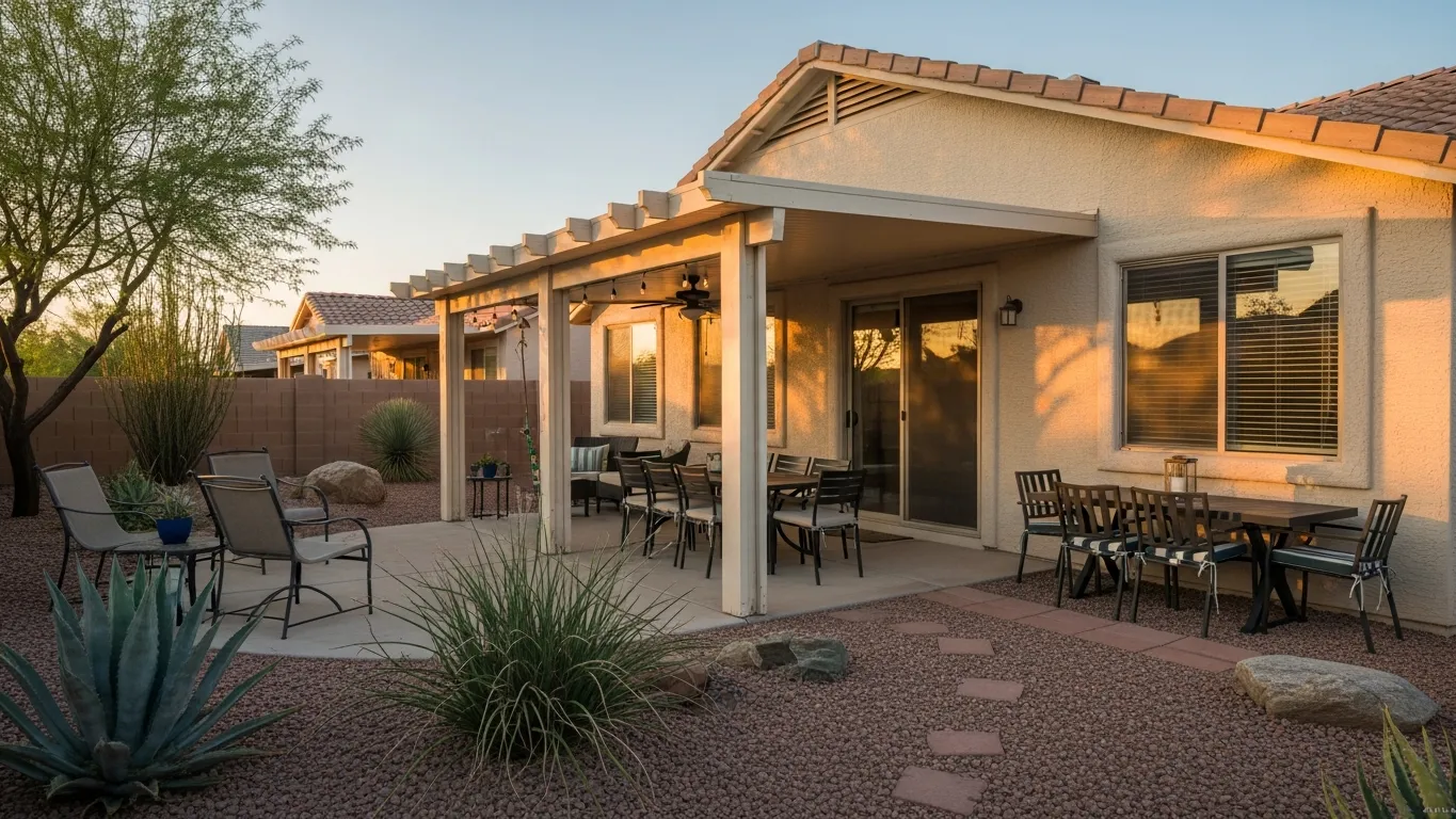 Phoenix family home backyard with covered patio and desert garden