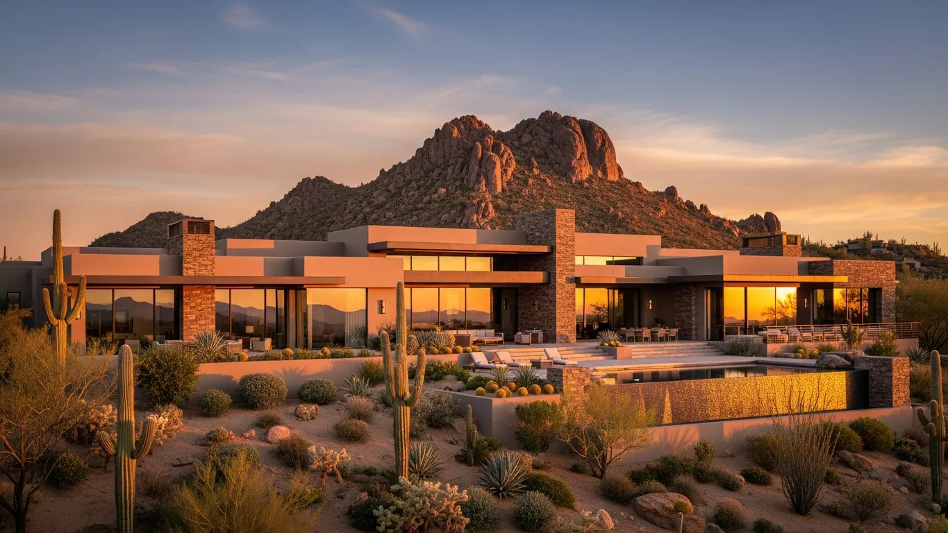 Luxury desert homes with Mummy Mountain in Paradise Valley