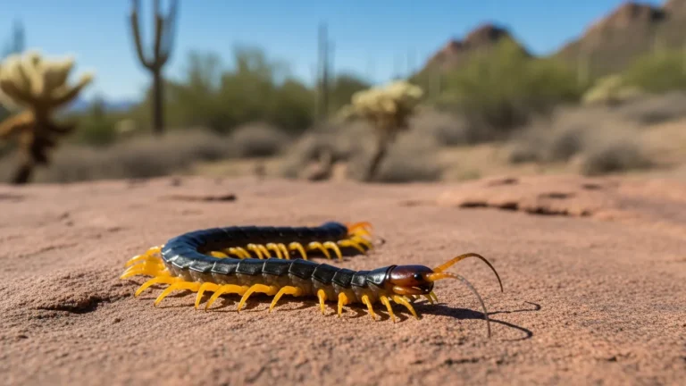Desert centipede on a flat rock in arid Arizona landscape