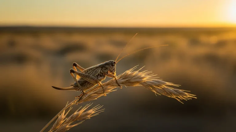 Field cricket on dry desert grass at dusk in Arizona