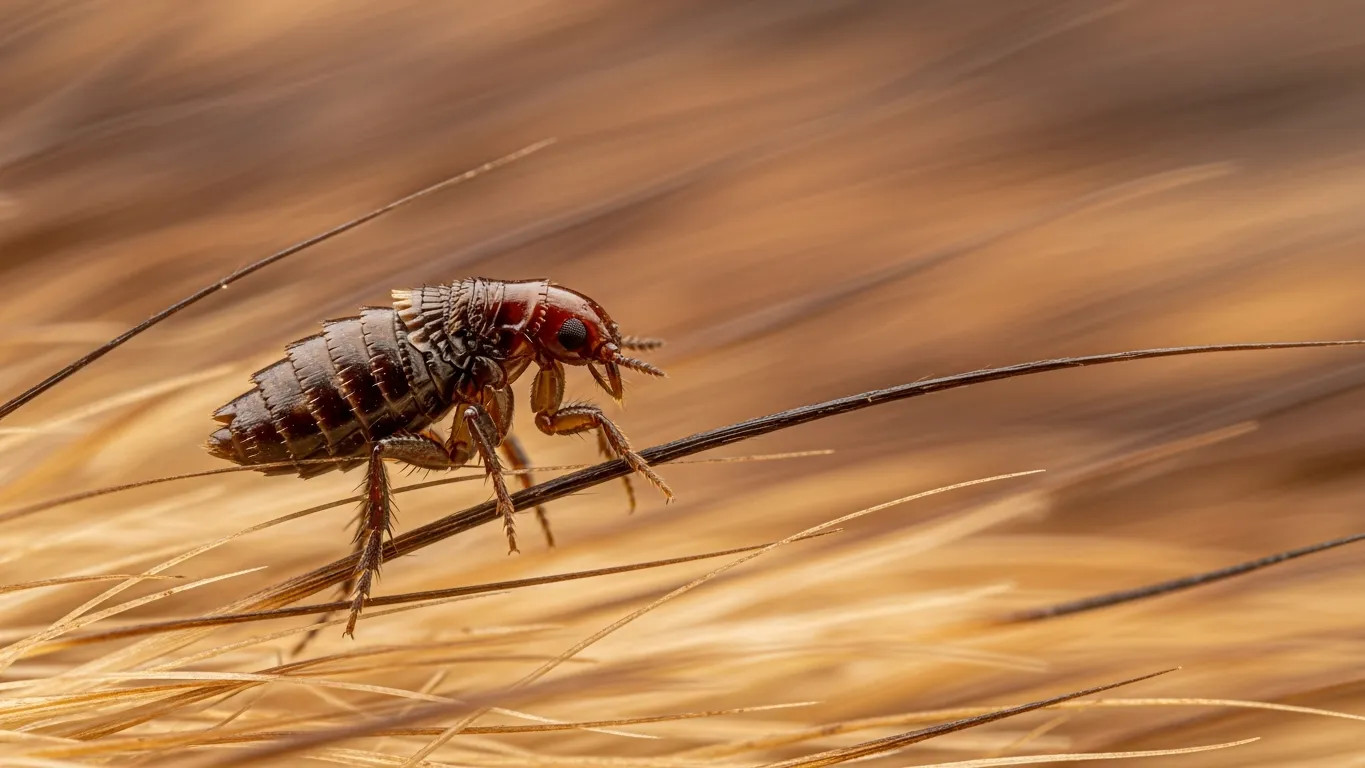 Extreme close-up of a flea on animal fur