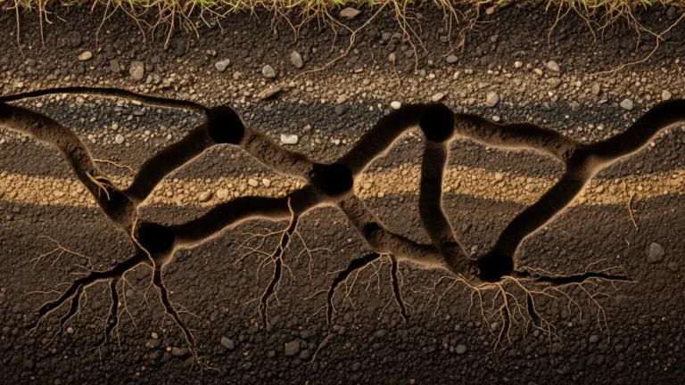 Gopher tunnel system visible in garden soil cross-section