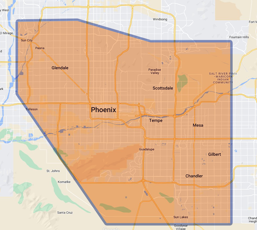 Map of Phoenix metropolitan area boundaries.