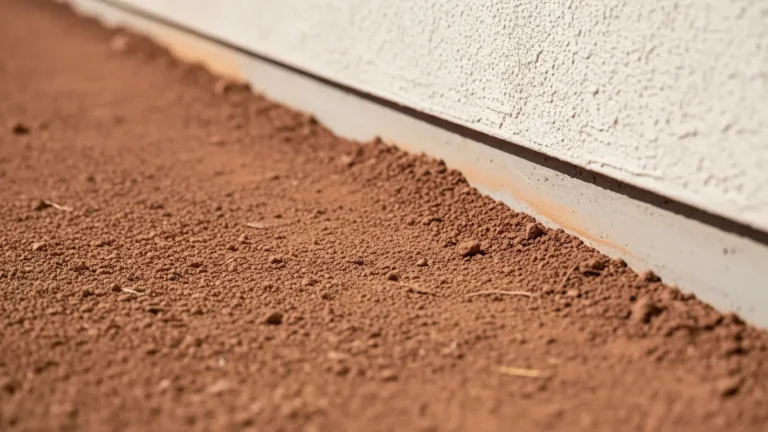 Home foundation soil line where concrete meets Arizona dirt