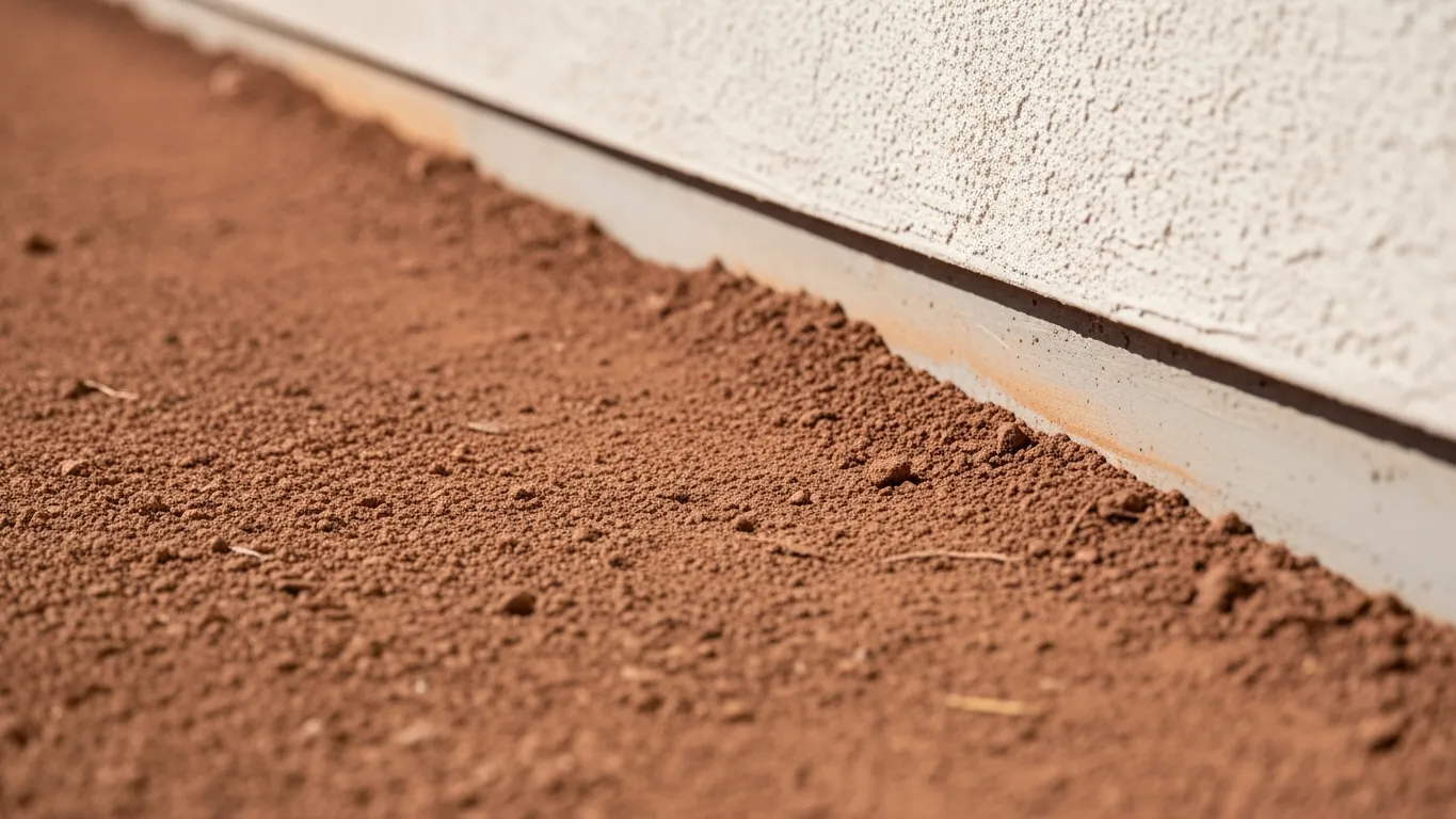 Home foundation soil line where concrete meets Arizona dirt